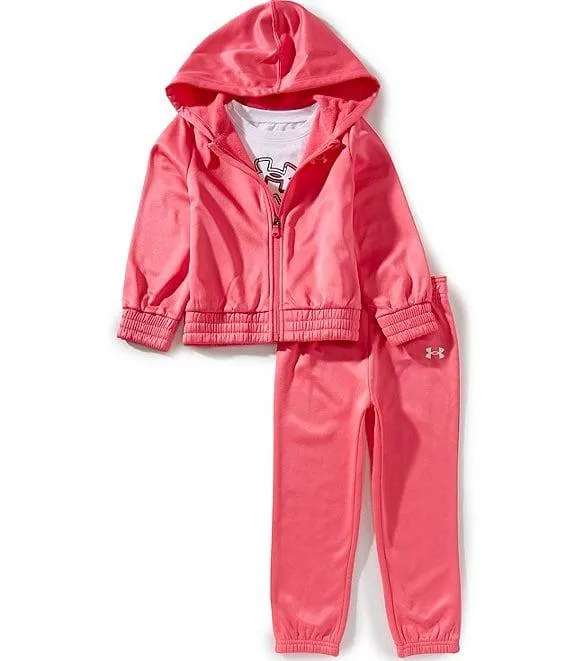 Little Girls Short Sleeve Pullover T-Shirt & Matching Full-Zip Up Hoodie With Jogger 3-Piece Set