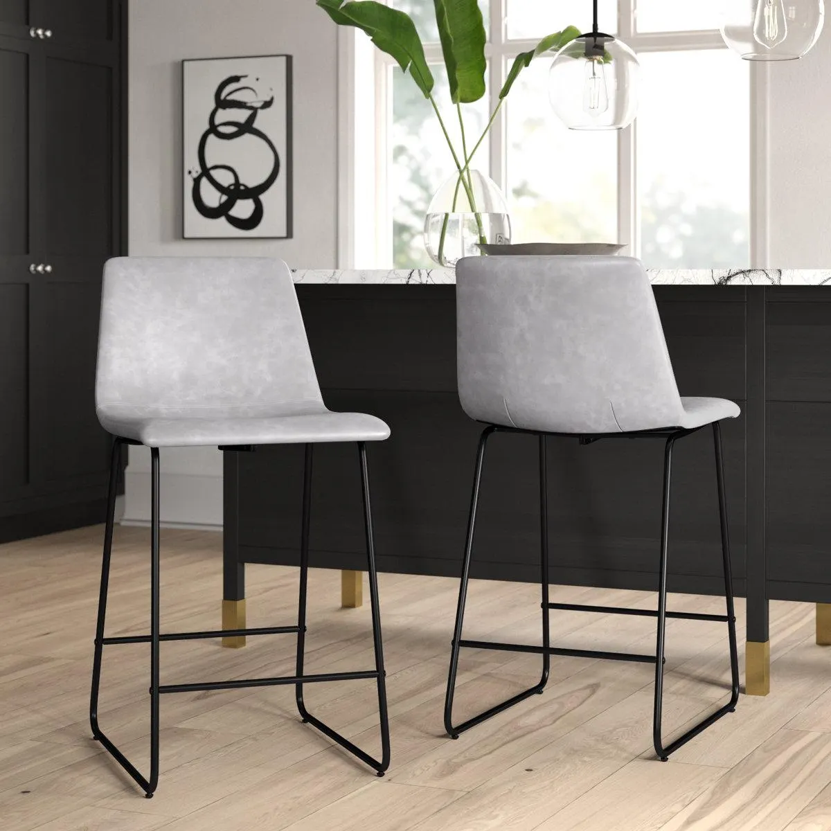 Liekele Upholstered Counter Height Modern Dining Stools (Set of 2)