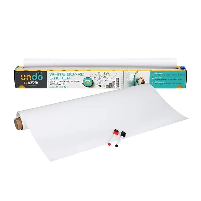 Mind Reader Adhesive Dry-Erase Whiteboard Roll with Dry Erase Markers,