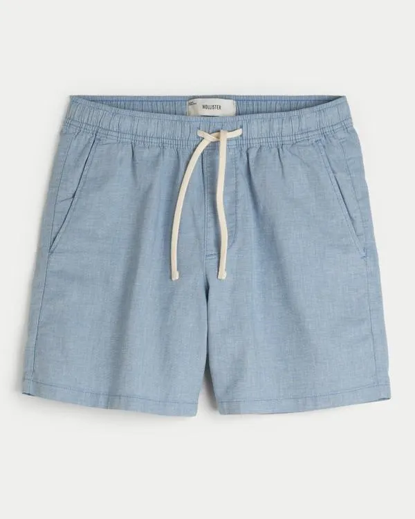 Mid-Thigh Linen-Blend Pull-On Shorts