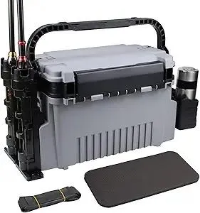 Saltwater Tackle Box Large 11L Tackle Boxes Large Fishing Box Fishing Bucket Organizer 2 Layer Fish Tackle Storage Box with 2pcs Rod Holder & 2pcs Cup Holder Paddle Board Fishing Tool Box