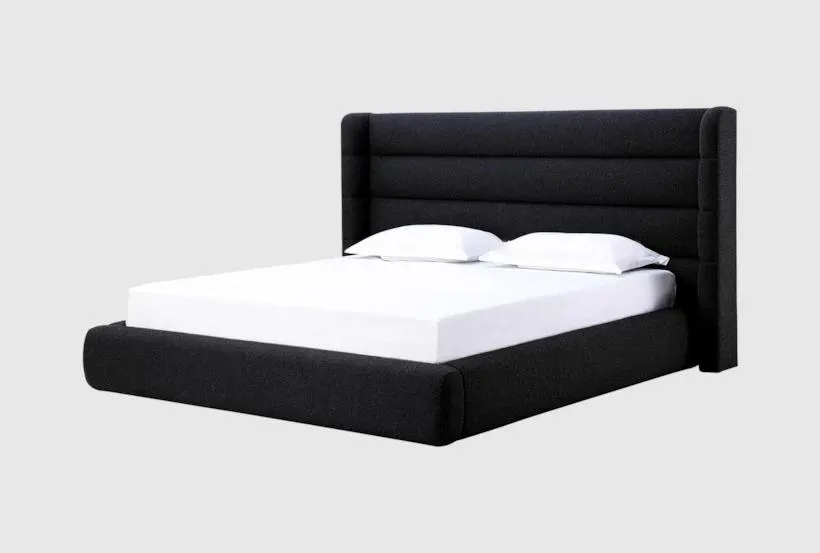 Franklin Black Queen Upholstered Fabric Platform Wingback Shelter Bed