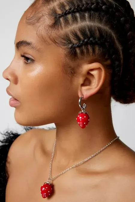 Strawberry Charm Hoop Earring