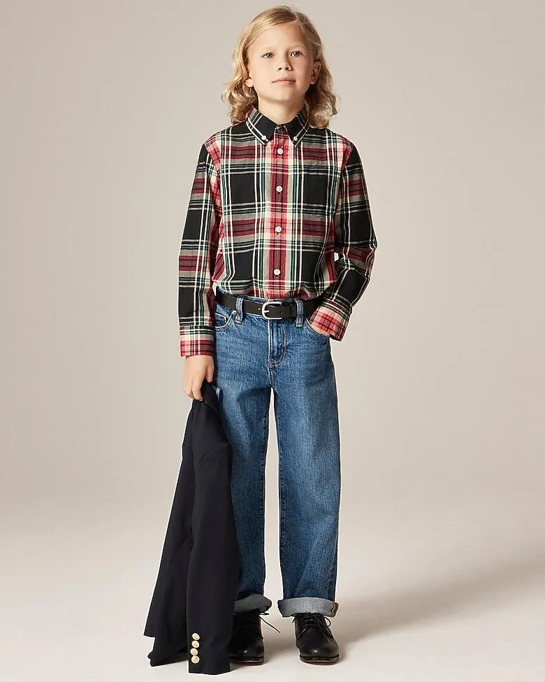 Kids' cotton poplin button-down in tartan