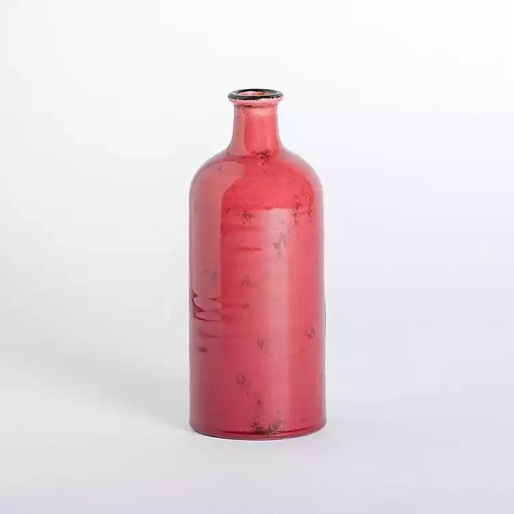 Distressed Cranberry Ceramic Table Vase