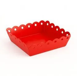 Red Enamel Scalloped Metal Tray