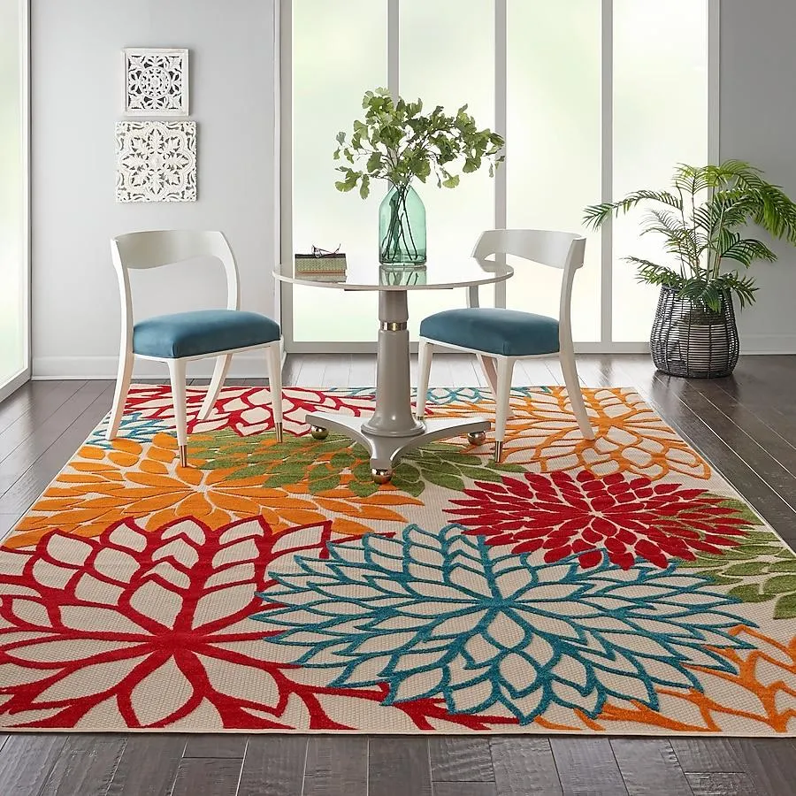 Nourison Aloha 8 x 10 (ft) Polypropylene Multi Rectangular Indoor/Outdoor Abstract Tropical Area rug