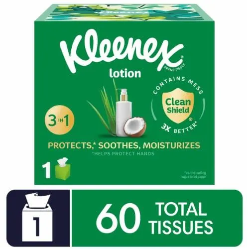 Kleenex Soothing Lotion Coconut Oil Aloe & Vitamin E Facial Tissues Cube Box