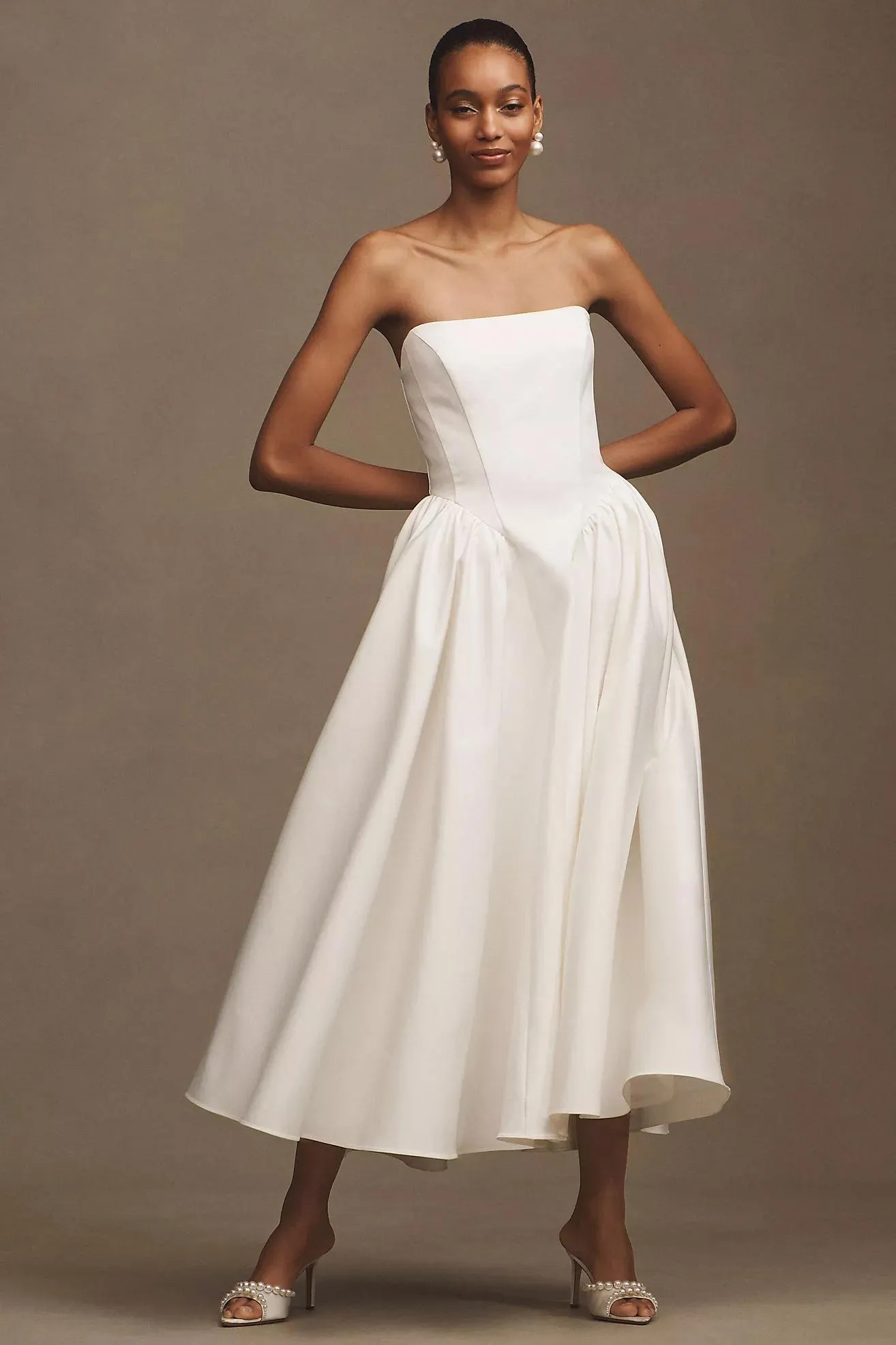 BHLDN Strapless Basque-Waist Lace-Up Fit & Flare Midi Dress