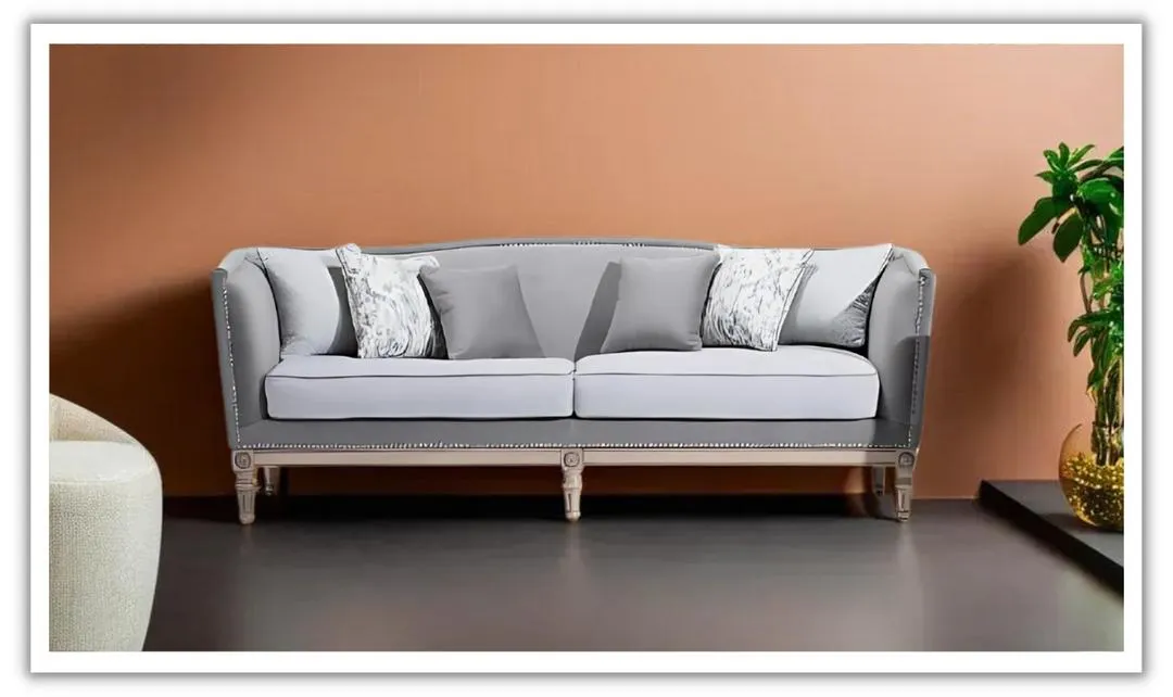 Klaussner Helios 3-Seater Gray Fabric Sofa with Nailhead Finish