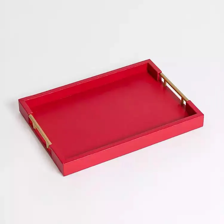 Red Faux Leather Gold Handle Tray