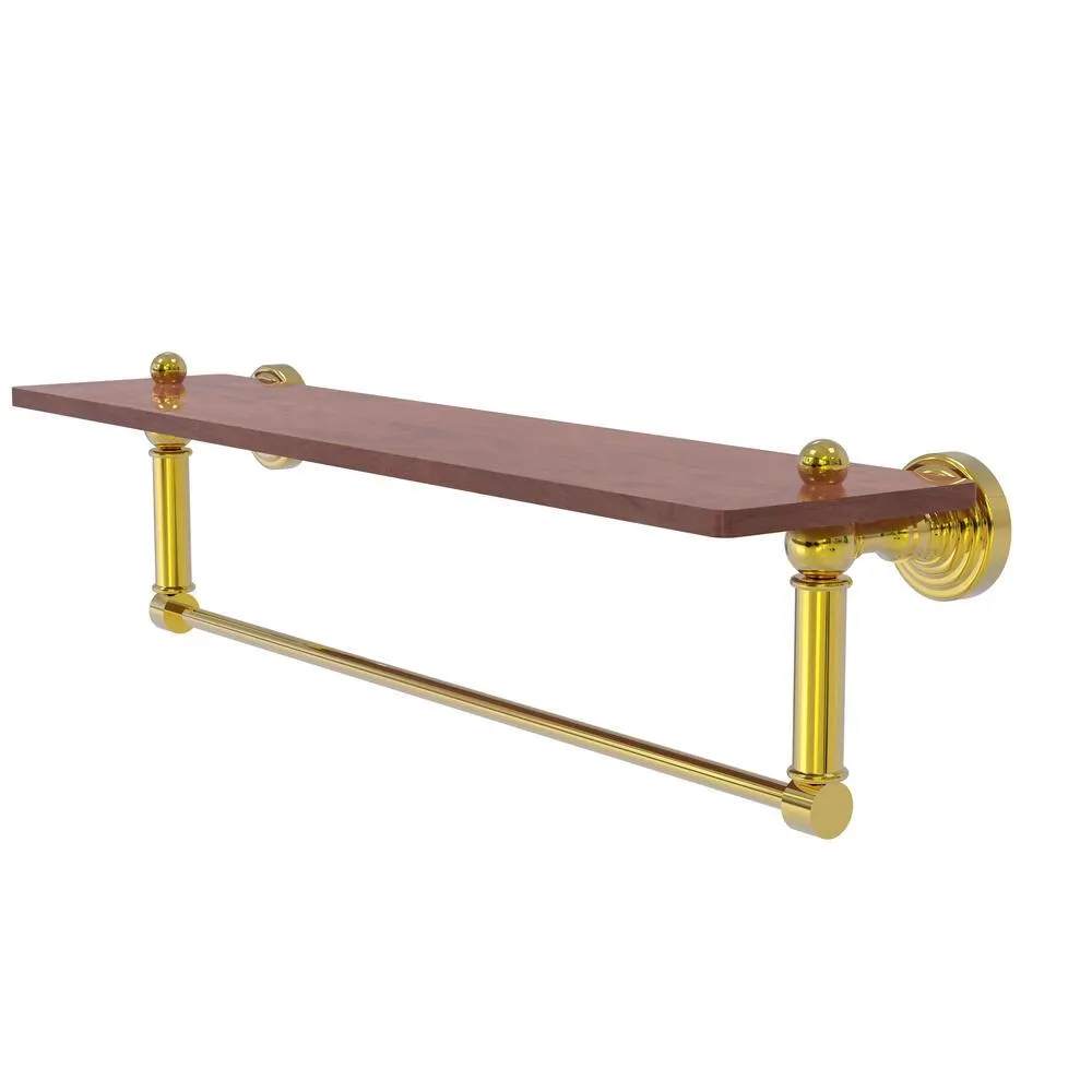 Allied Brass Waverly Place 22" Polished Brass IPE Ironwood Bathroom Shelf with Integrated Towel Bar