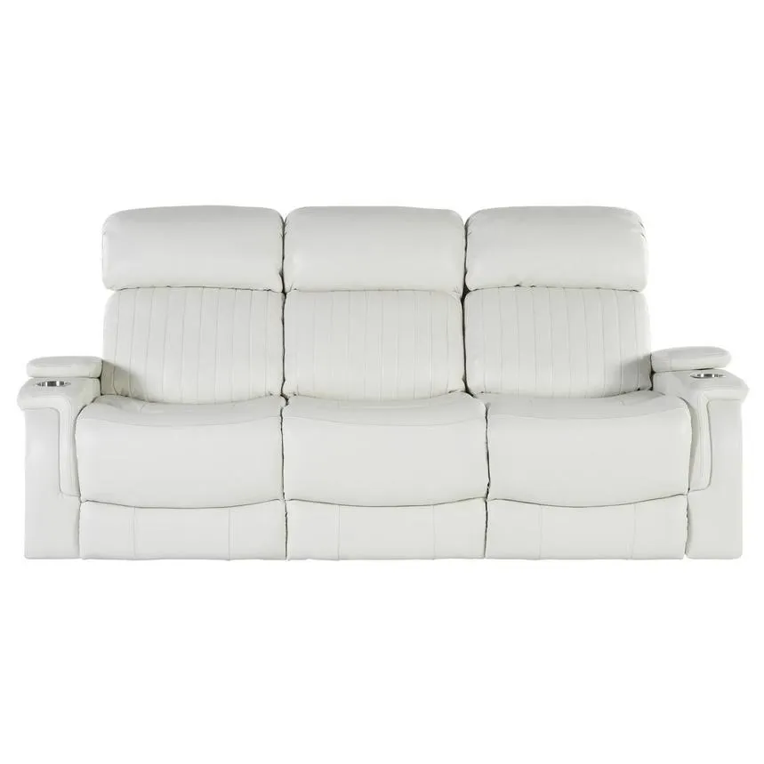 Obsidian II White Leather Power Reclining Sofa
