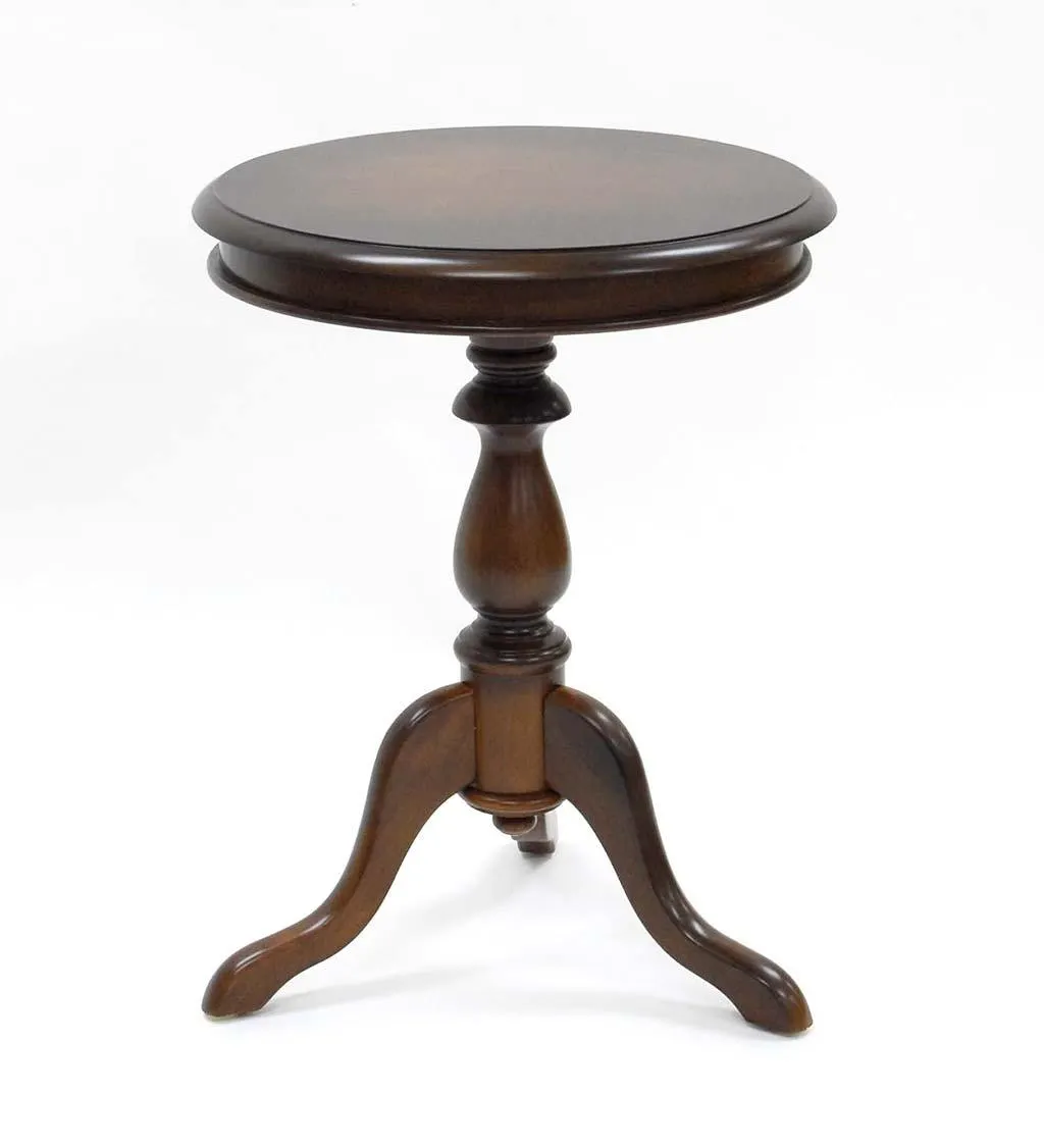 Pedestal-Based Wooden Accent Table - Chestnut