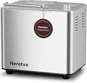 Neretva Bread Maker, 20-IN-1 2LB Bread Machine Dual Heater Bread Maker Machine Automatic with Nonstick Ceramic Pan, 15H Timer & 1H Keep Warm Set, Low Noise, Stainless Steel Breadmaker Recipe-Silver