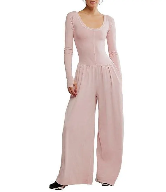 FP Movement Hot Shot Scoop Neck Long Sleeve Wide Leg Onesie
