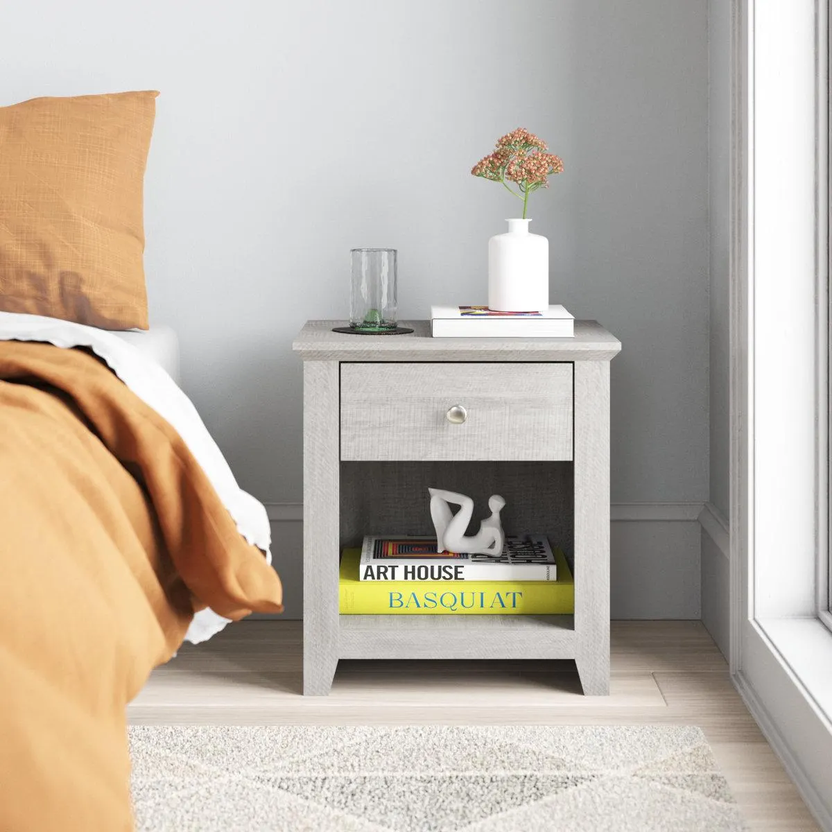 Tevrat 20.8" 1 - Drawer Nightstand with Drawer and Open Compartment