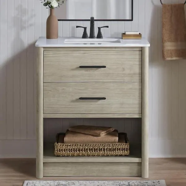 Camley 30 in. Single Sink Sandstorm Bath Vanity with White Engineered Stone Top (Assembled)