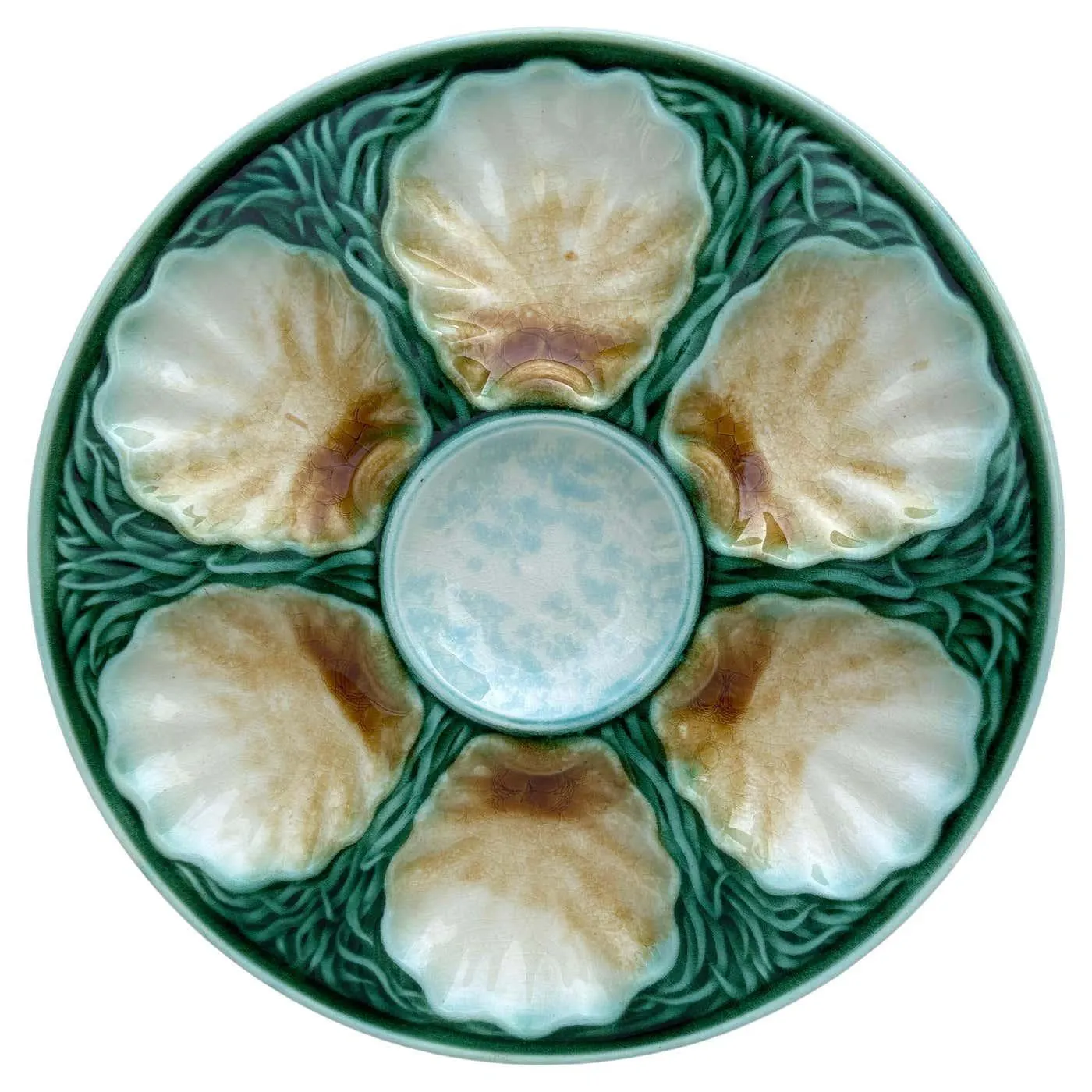 French Majolica Oyster Plate Salins, circa 1890