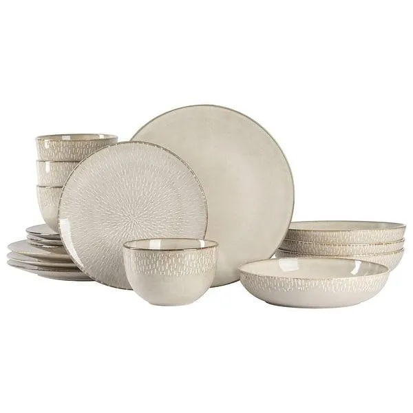 16 Piece Stoneware Dinnerware Set in Cream with Reactive Glaze