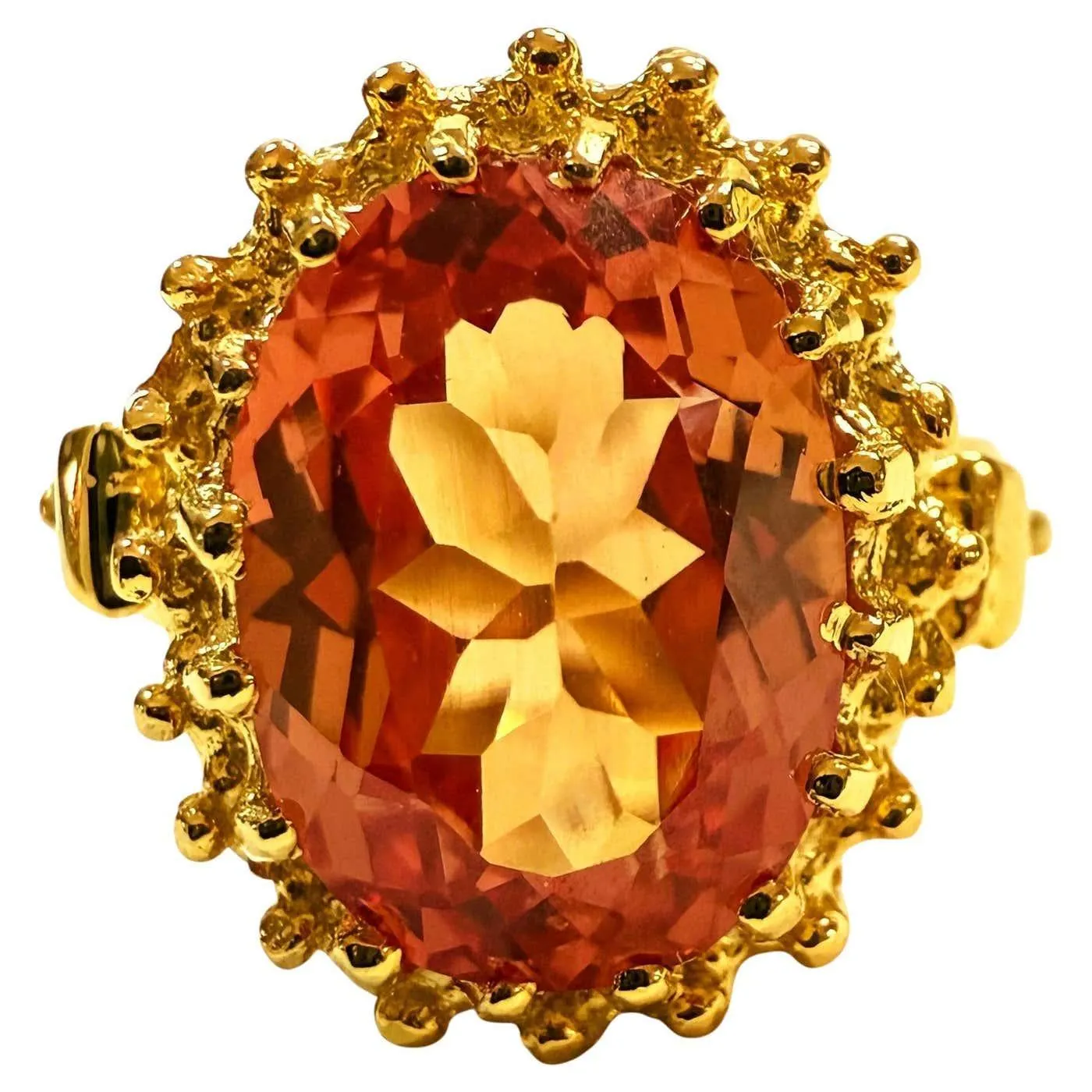 New 6.9 Carat Sunset Sapphire & Diamond Cut Crown Design Y Gold PL Sterling Ring