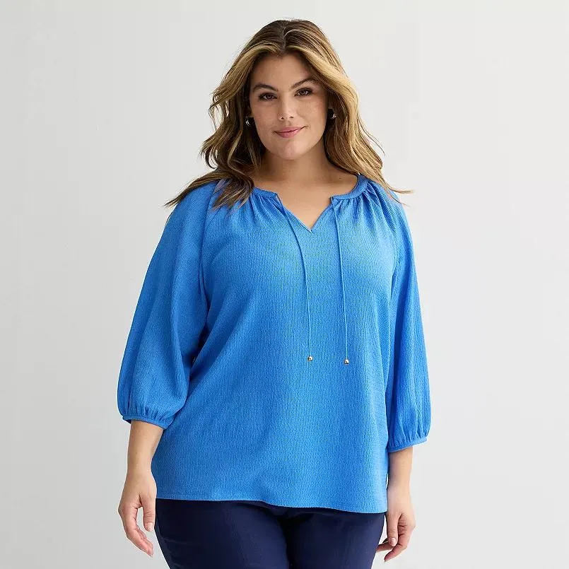 Plus Size Croft & Barrow® 3/4-Sleeve Peasant Top