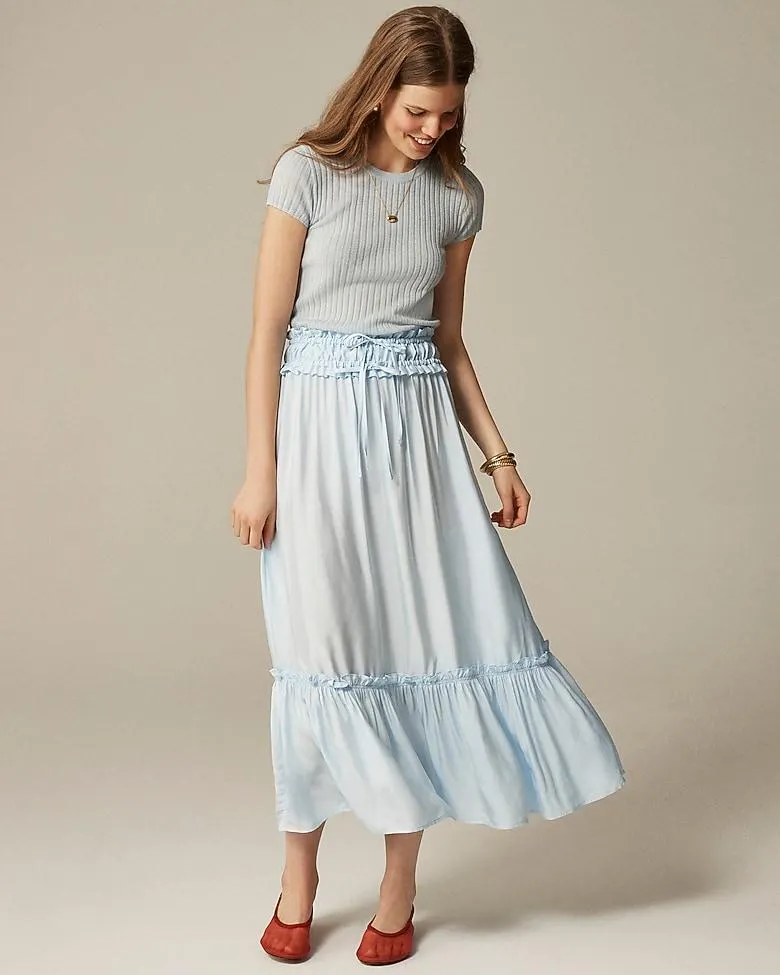Smocked-waist midi skirt