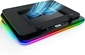 KLIM Turbofrost Gaming Laptop Cooling Pad - 4 Powerful Turbo Fans - 4 x 4000 RPM, Dynamic RGB, 4-Ports USB, Laptop Cooler 2 Power Modes USB-C/DC, Sealed Foam for Fast Cooling - Up to 17in - Black