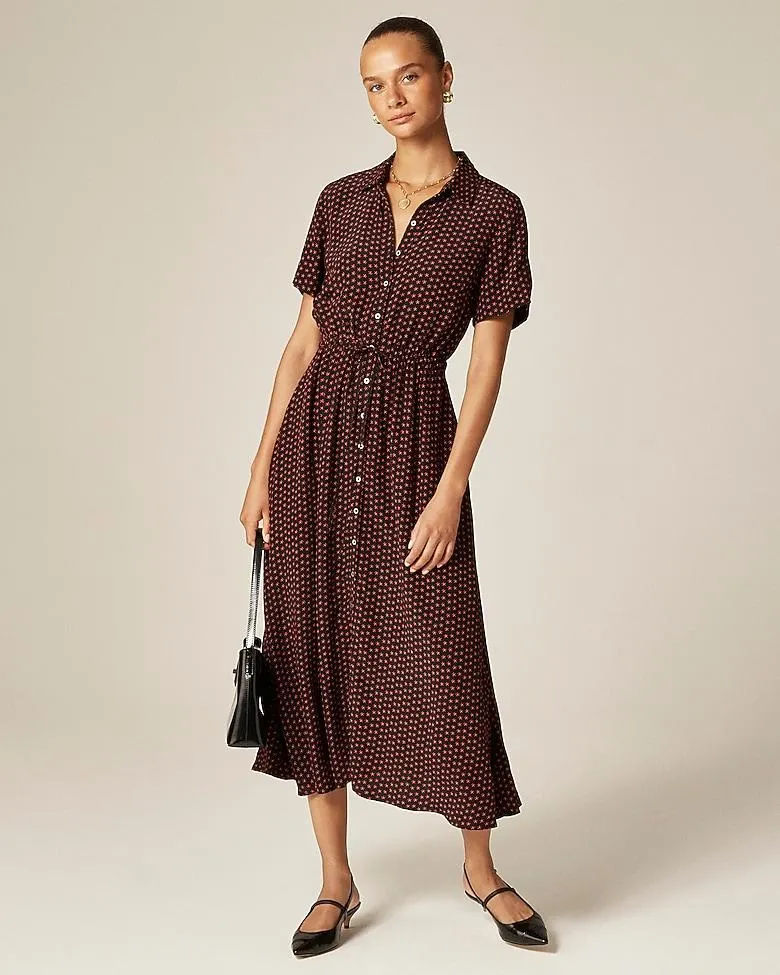 Cerise shirt-dress in floral crepe de chine