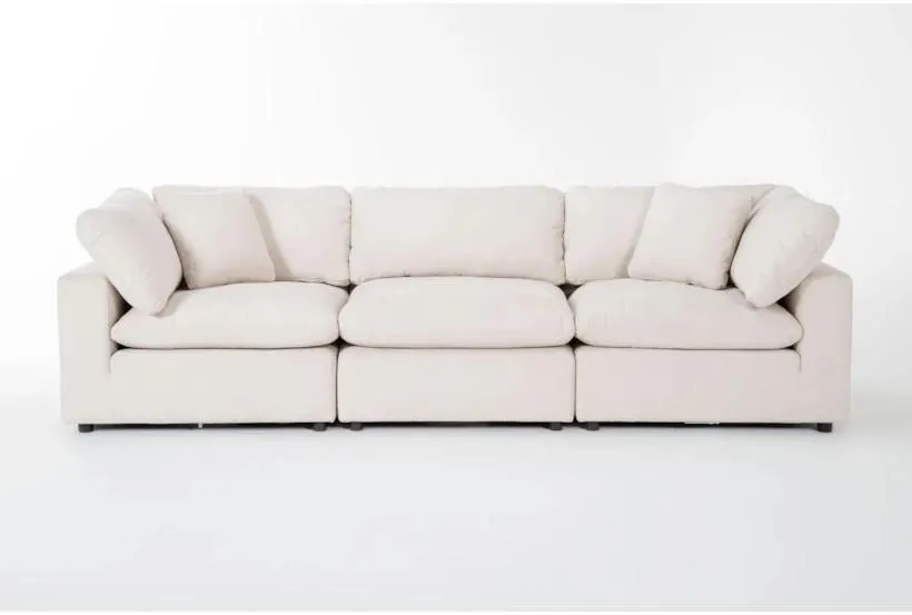 Zone Cream White Fabric 124" 3 Piece Modular Sofa