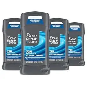 Dove Men+Care Antiperspirant Deodorant Stick 4 Count Clean Comfort 72-Hour Sweat & Odor Protection Antiperspirant for Men With 1/4 Moisturizing Cream 2.7 oz