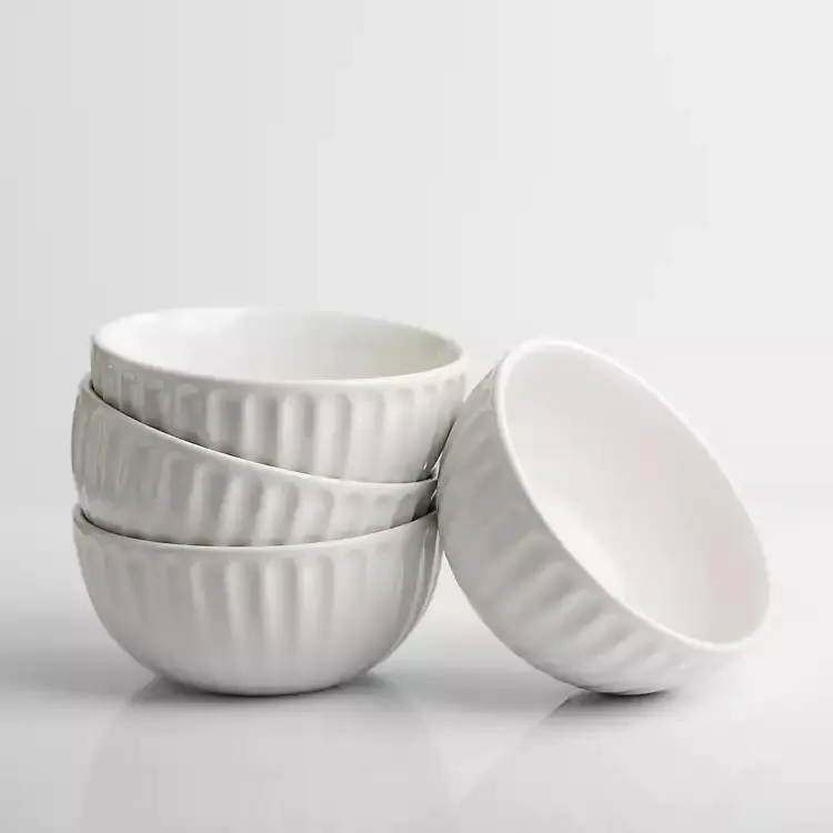 White Petals Ceramic Cereal Bowls, Set of 4