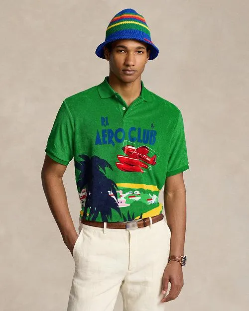 Classic Fit Terry Graphic Polo Shirt
