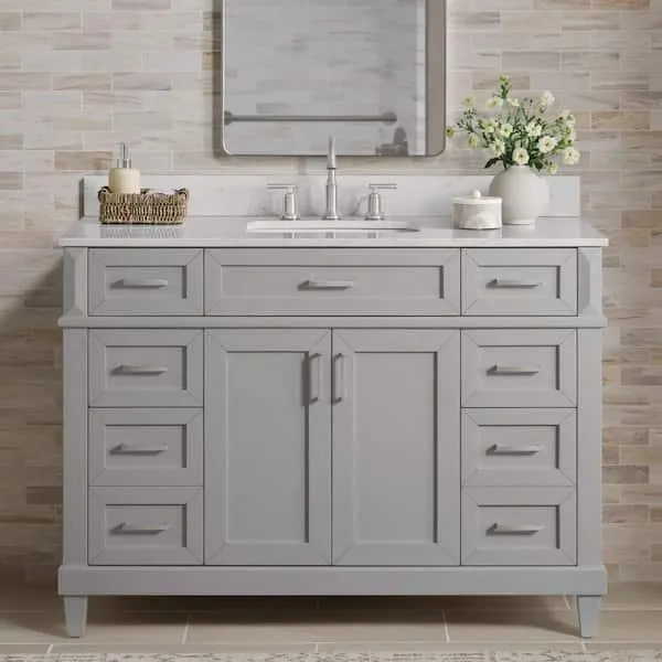 Talmore 48 in. Single Sink Sky Grey Bath Vanity with White Engineered Carrara Top (Assembled)