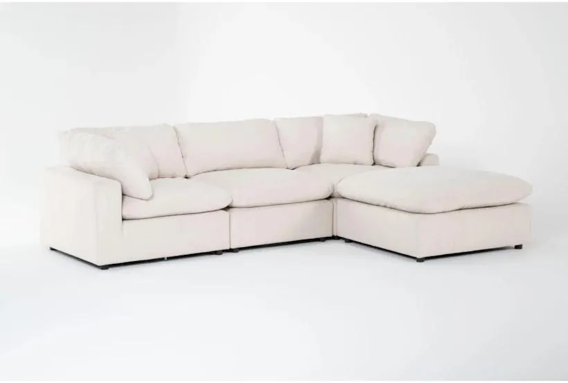 Zone Cream White Fabric 124" 4 Piece Modular L-Shaped Sectional with 2 Corners 1 Armless Chair & Ottoman | Reversible