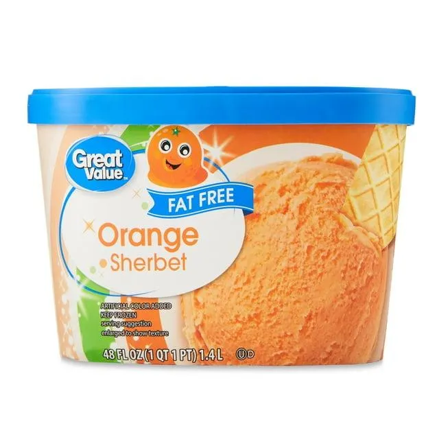 Great Value Fat Free Orange Sherbet, 48 fl oz