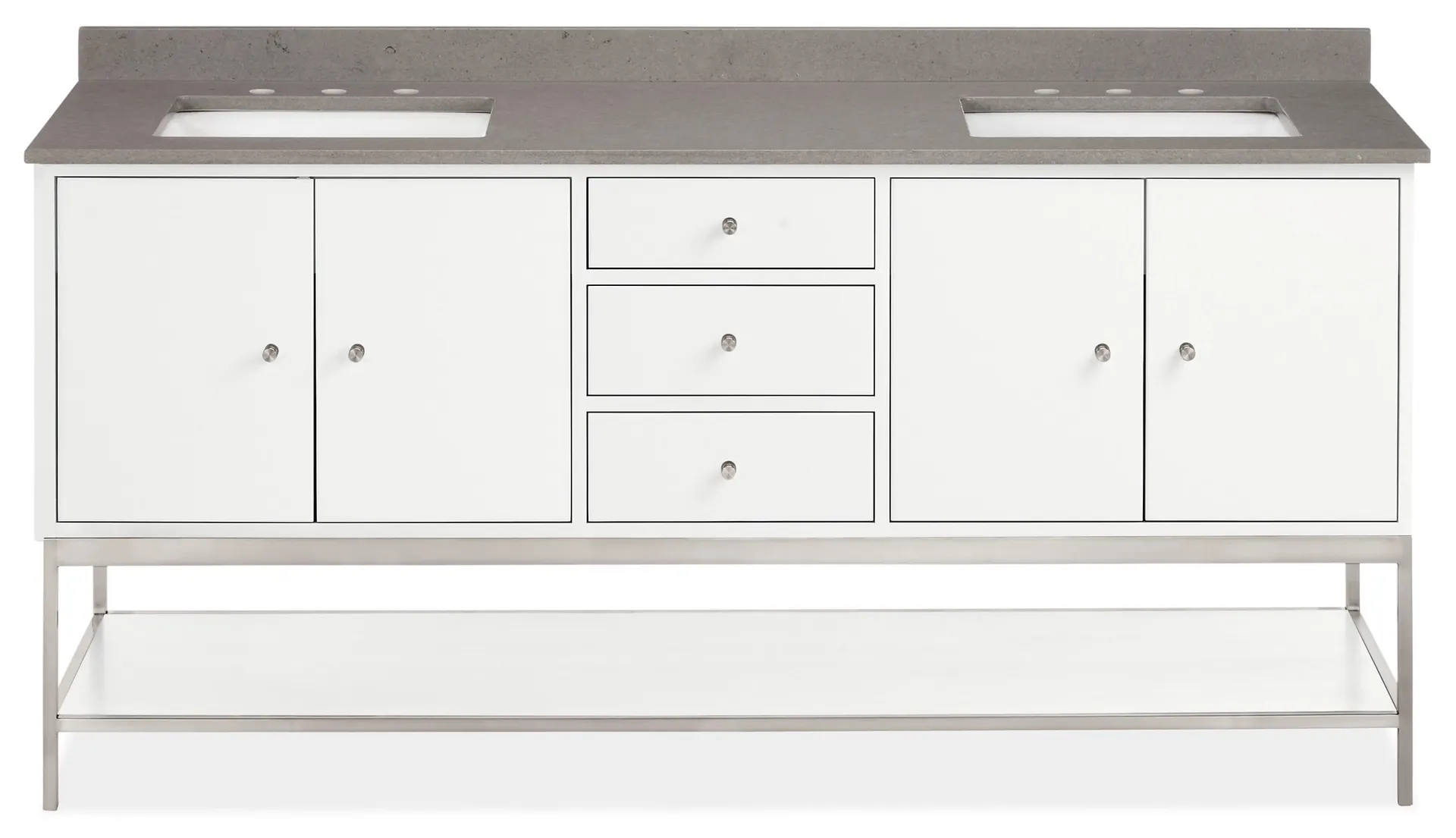 Linear 72w 21.75d Vanity w/Shelf & L&R Overhang in White w/RECT 3-Hole Fog Sink