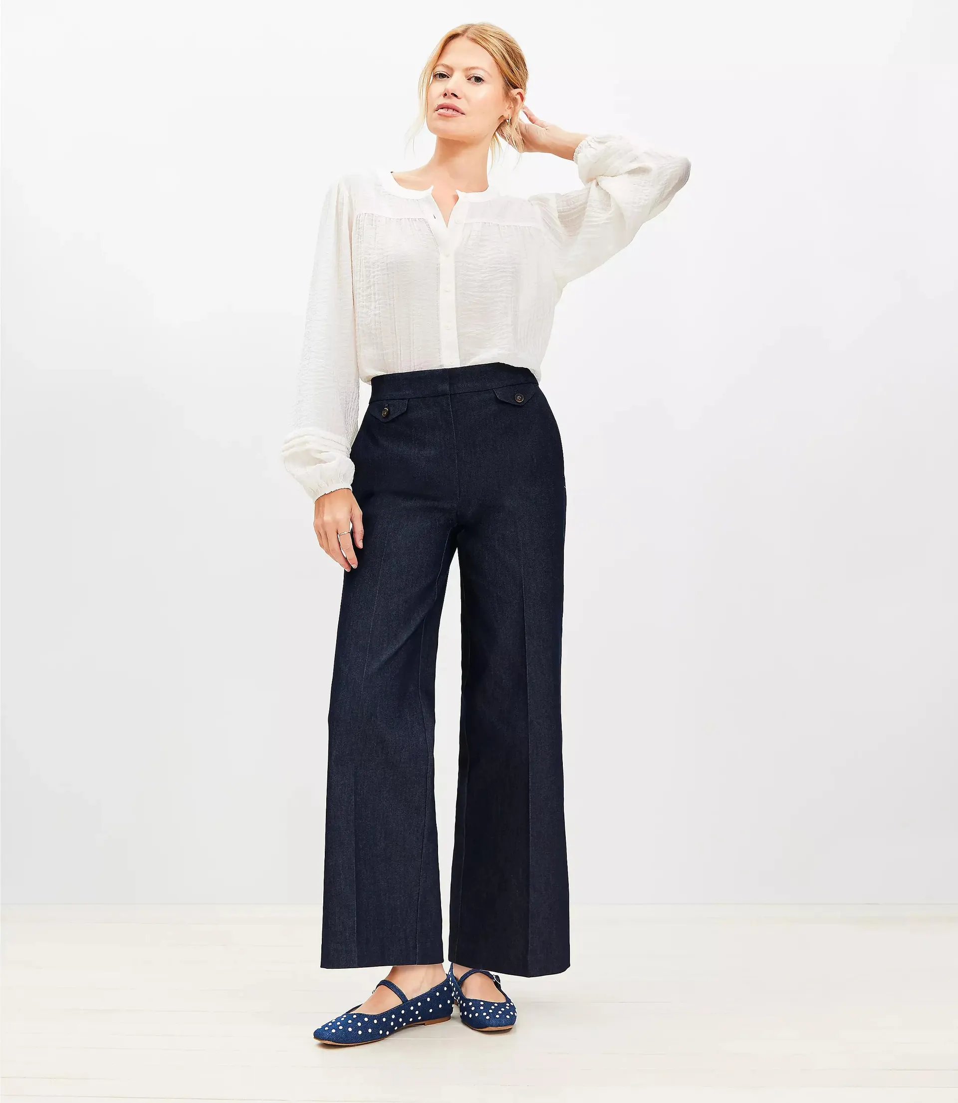 Coin Pocket Clean Wide Leg Pants in Refined Denim