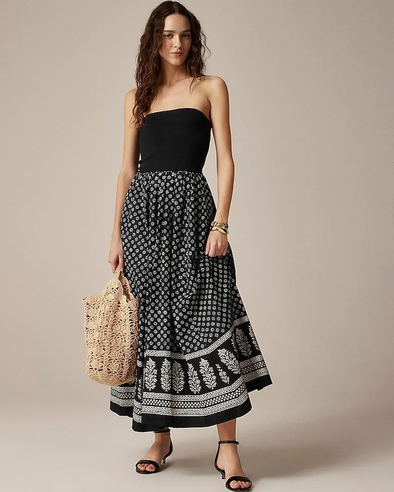 Strapless mixy dress in block print