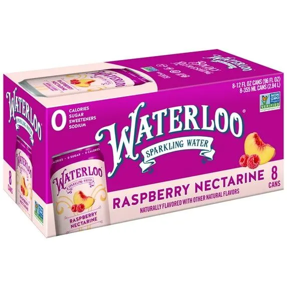 Waterloo Sparkling Water, Raspberry Nectarine, 12 fl oz, 8 pack cans