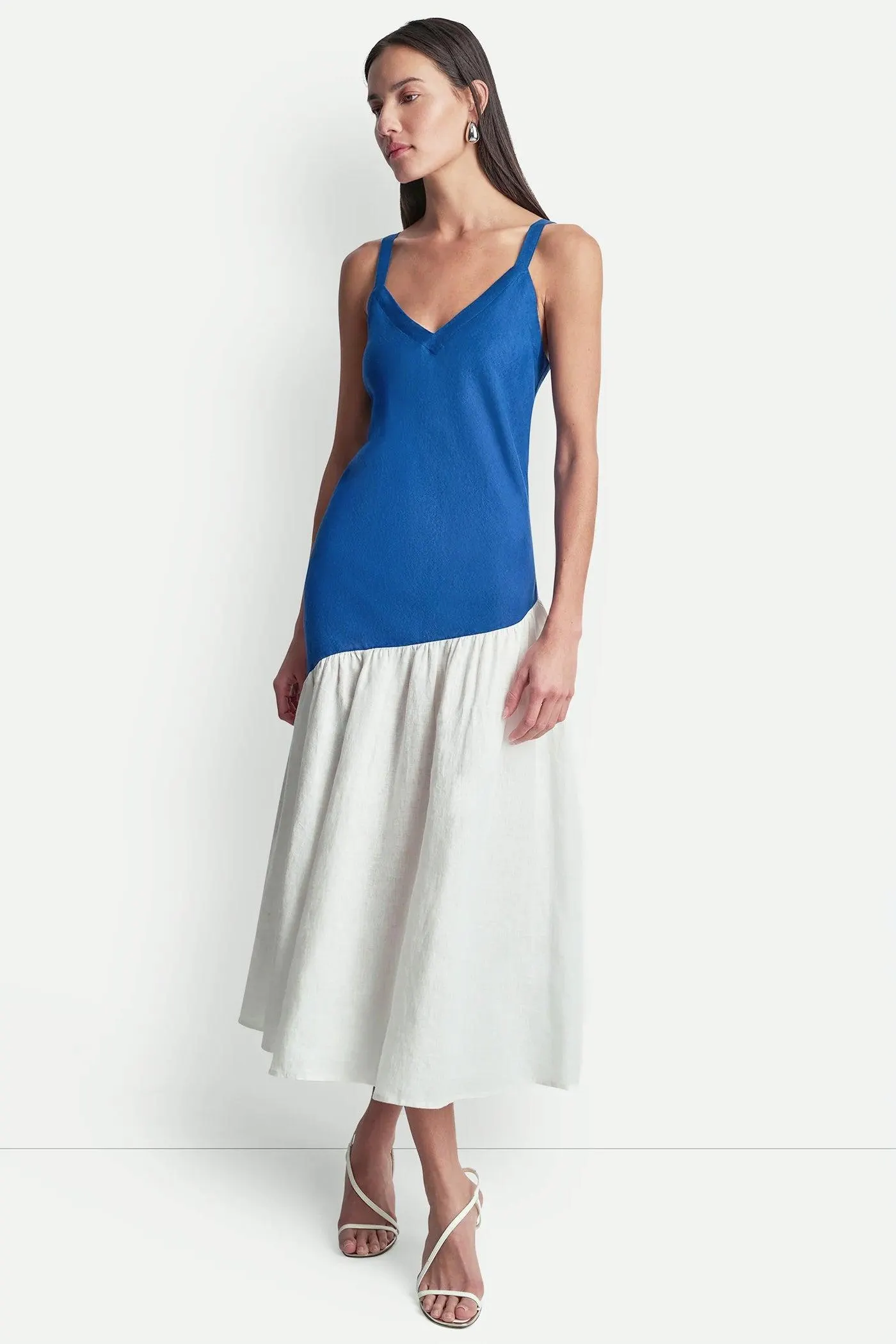 LINEN TWO-TONE MIDI DRESS