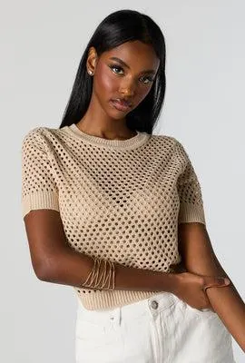 Open Knit Short Sleeve Sweater