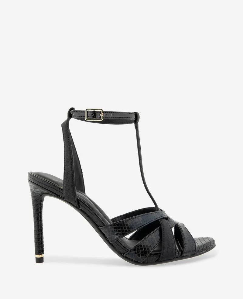 Liona Embossed Snake Heel - BLACK POSTAL SNAKE