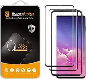 Supershieldz (2 Pack) Designed for Samsung Galaxy S10 Tempered Glass Screen Protector with (Easy Installation Tray), (Full Cover) (3D Curved Glass) Anti Scratch, Bubble Free (Black)