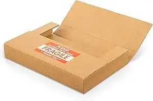 9x6x1.3 inch Corrugated Cardboard Boxes, Multi-Depth CD DVD Shipping Boxes with Fragile Stickers for Mailing, Storing, Packaging, Brown, 25 Pack