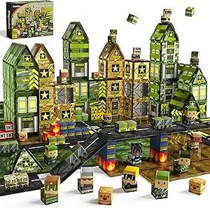GobiDex 100PCS Magnetic Building Blocks Army Toys, STEM Military Magnetic Tiles with Army Men, Magnet Construction Toys for Toddler Kids Ages 3-5 5-7 4-8, Birthday Gifts for 3+ Year Old Boys Girls