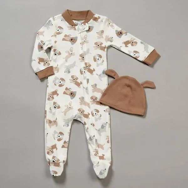 Baby Unisex (NB-9M) Baby Essentials® 2pc. Doggie Footie & Hat