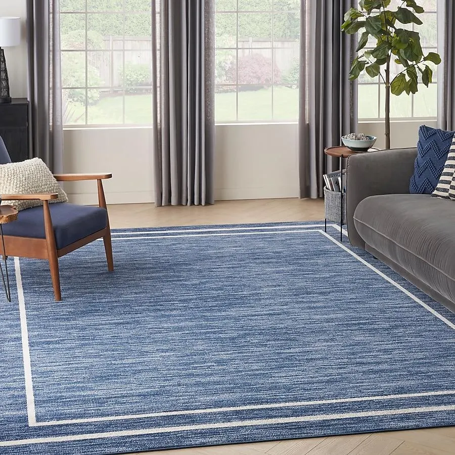 Nourison Essentials 9 x 12 (ft) Loomed Navy/Ivory Rectangular Indoor/Outdoor Area rug