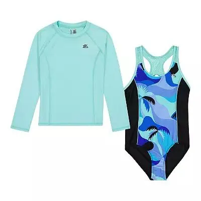 Girls 4-16 ZeroXposur Swimsuit & Rash Guard Top Set in Regular & Plus