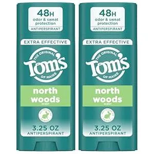Tom’s of Maine North Woods Antiperspirant Deodorant for Men and Women, 48 HR Odor & Sweat Protection, Patchouli and Lavender Scent, 3.25 oz, 2-Pack